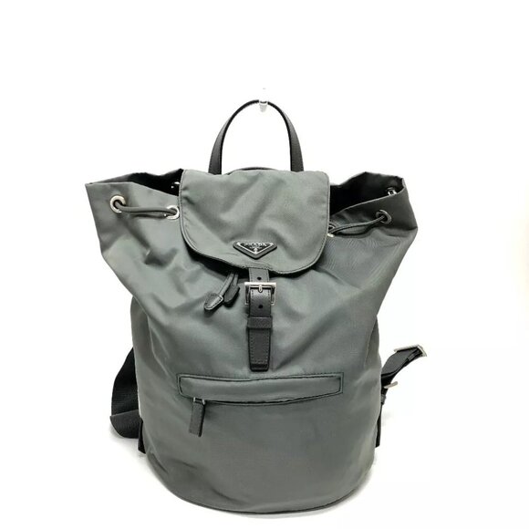 PRADA BZ0032 Triangle logo bag Backpack Leather gray/SilverHardware - Picture 1 of 9